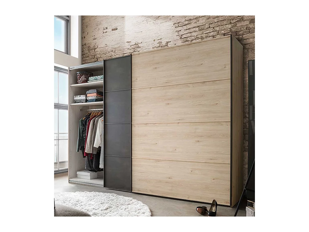 Schiebetüren Kleiderschrank in Eichefarben Dunkelgrau