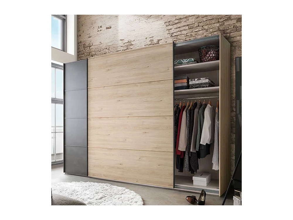 Schiebetüren Kleiderschrank in Eichefarben Dunkelgrau