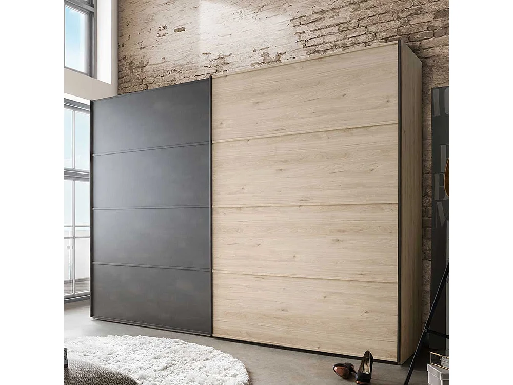 Schiebetüren Kleiderschrank in Eichefarben Dunkelgrau