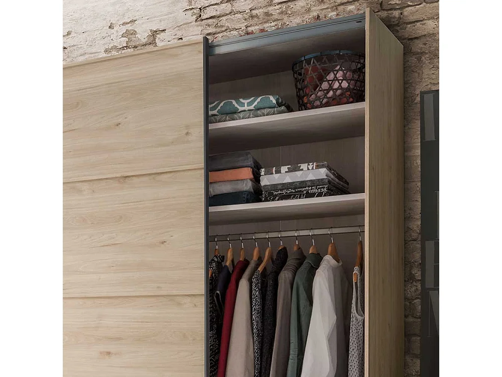 Schiebetüren Kleiderschrank in Eichefarben Dunkelgrau