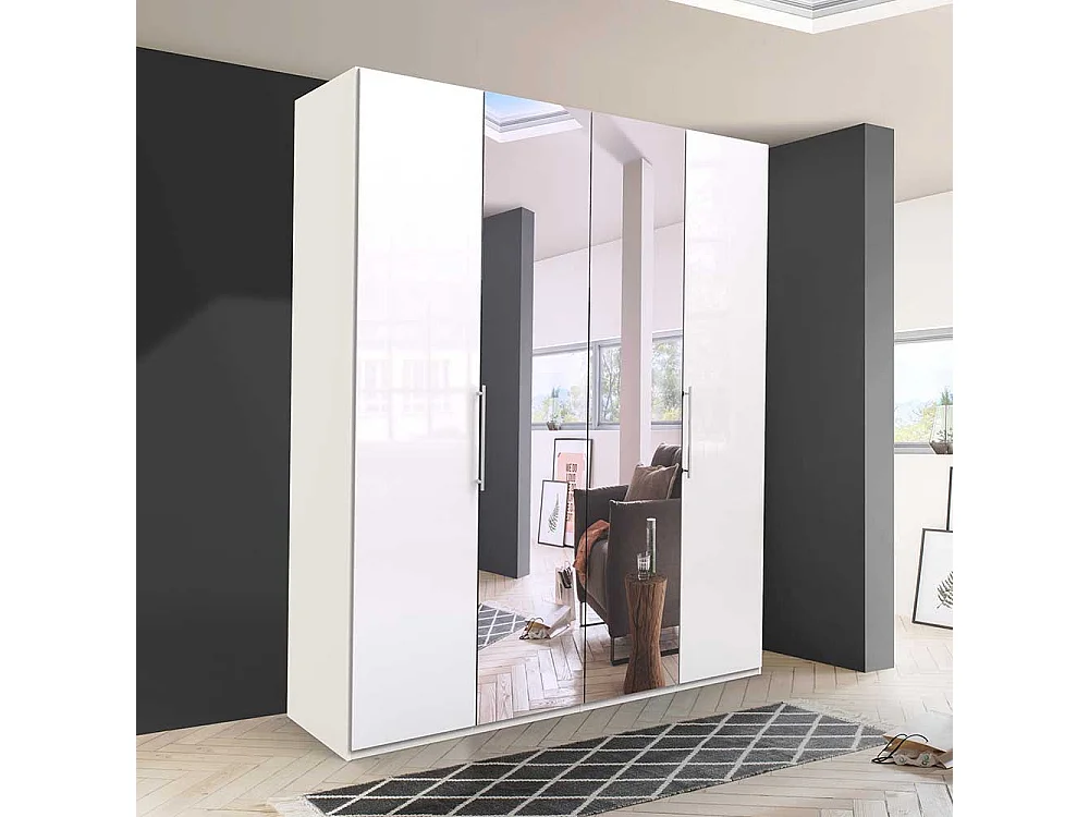 Jugend Kleiderschrank in Weiß glasbeschichtet Falttüren