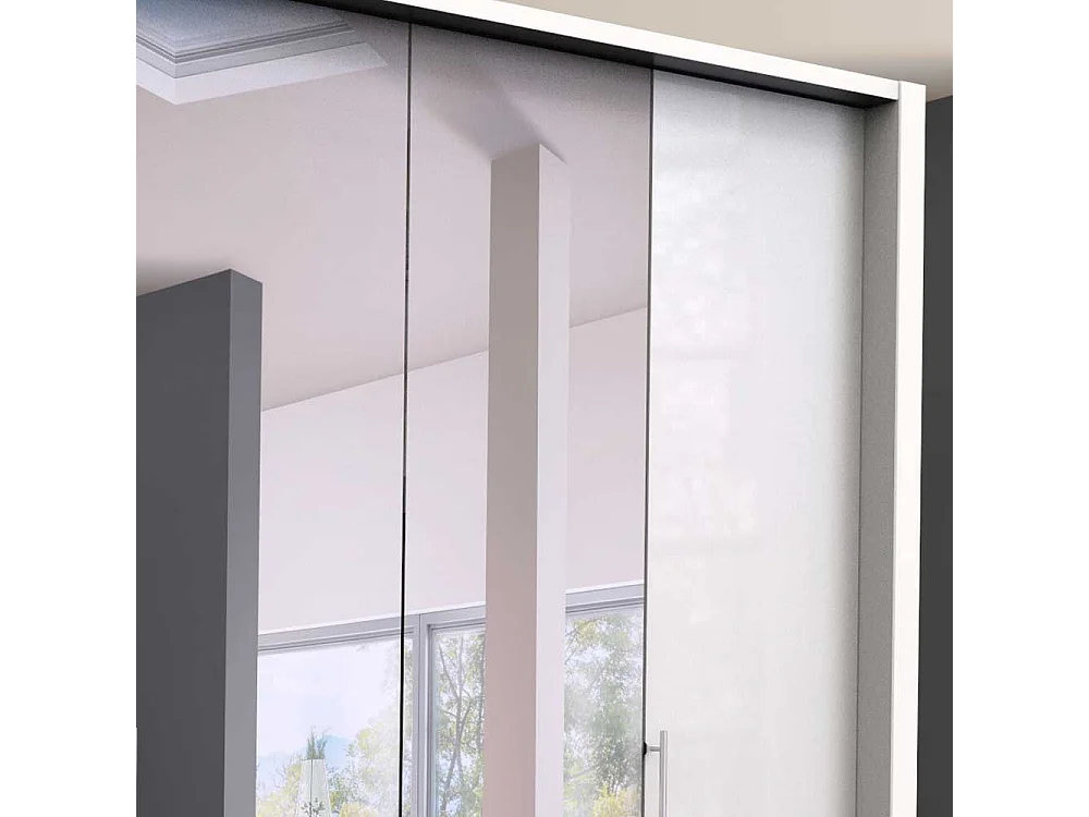 Jugend Kleiderschrank in Weiß glasbeschichtet Falttüren