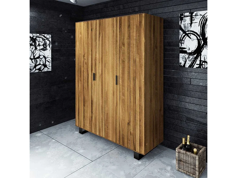 Schlafzimmerschrank aus Wildeiche Massivholz Stahl