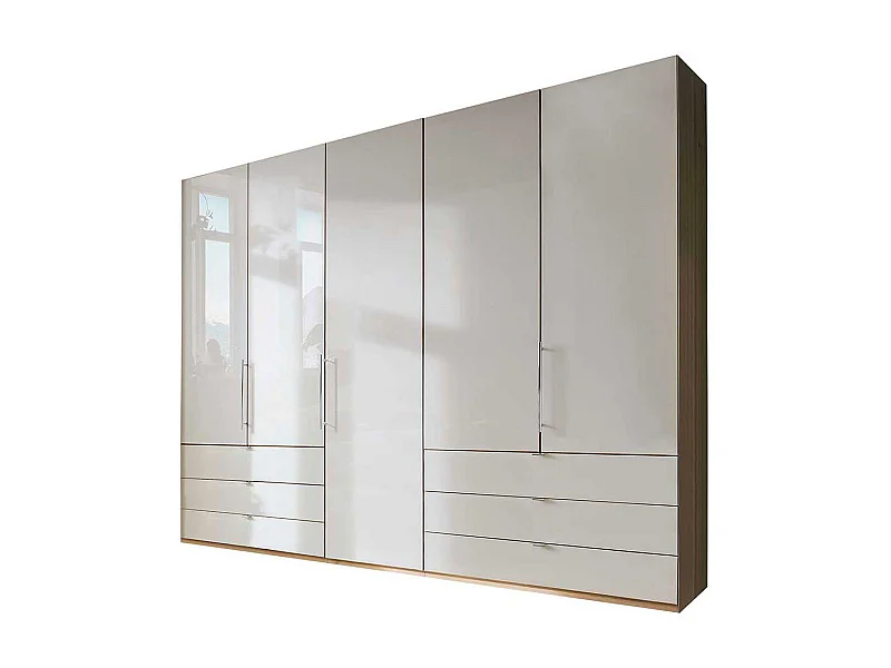 Schlafzimmerschrank in Beige und Eiche Bianco 250 cm breit