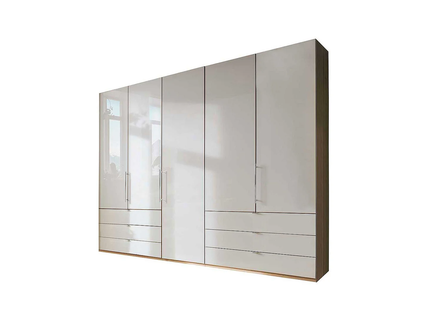 Schlafzimmerschrank in Beige und Eiche Bianco 250 cm breit