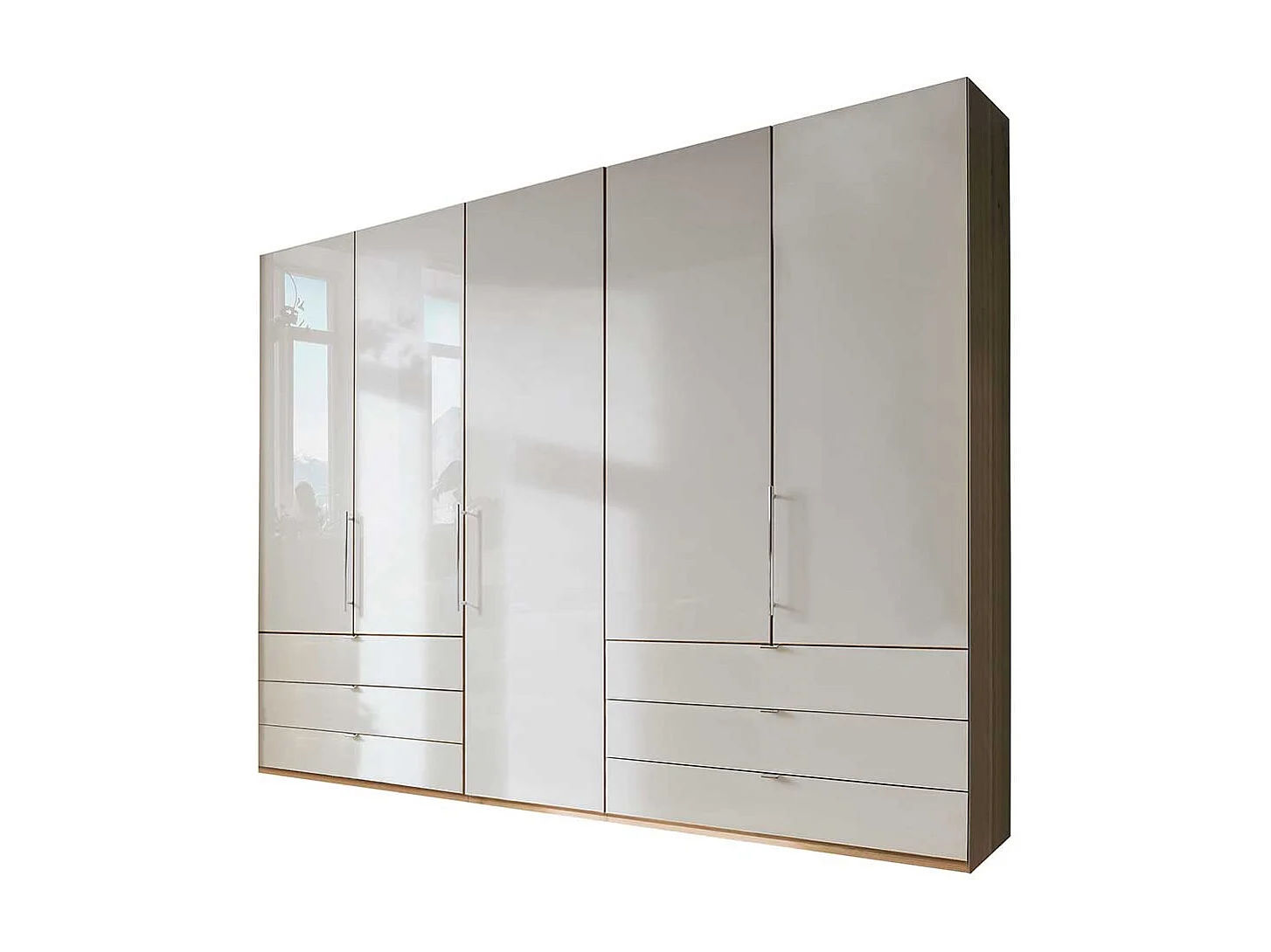 Schlafzimmerschrank in Beige und Eiche Bianco 250 cm breit