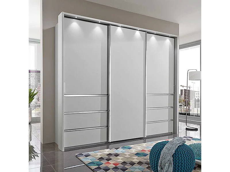 Kleiderschrank mit Schwebetüren und Schubladen Weiß