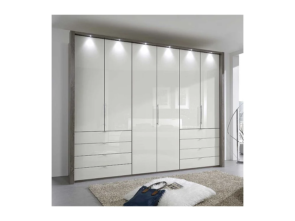 Schlafzimmer Kleiderschrank mit Faltüren und Schubladen Creme Weiß