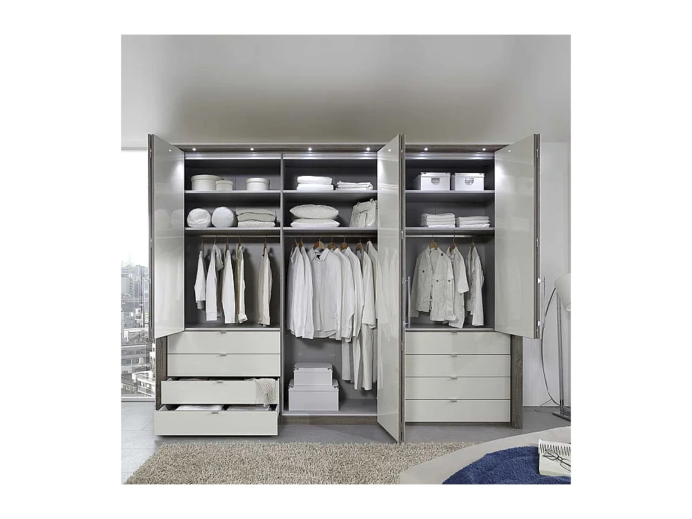 Schlafzimmer Kleiderschrank mit Faltüren und Schubladen Creme Weiß