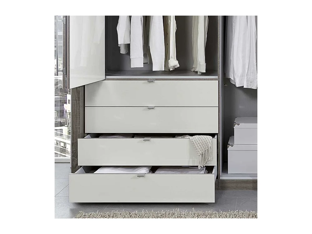 Schlafzimmer Kleiderschrank mit Faltüren und Schubladen Creme Weiß