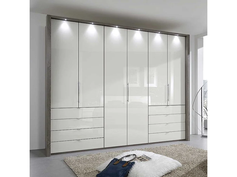 Schlafzimmer Kleiderschrank mit Faltüren und Schubladen Creme Weiß