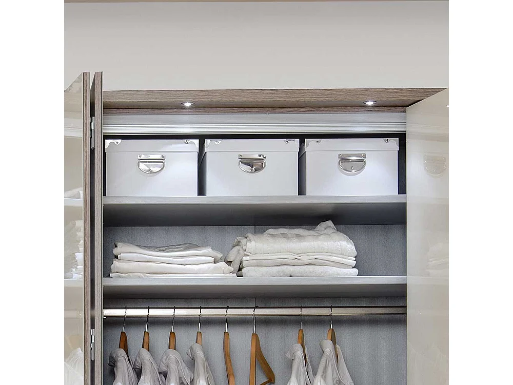 Schlafzimmer Kleiderschrank mit Faltüren und Schubladen Creme Weiß