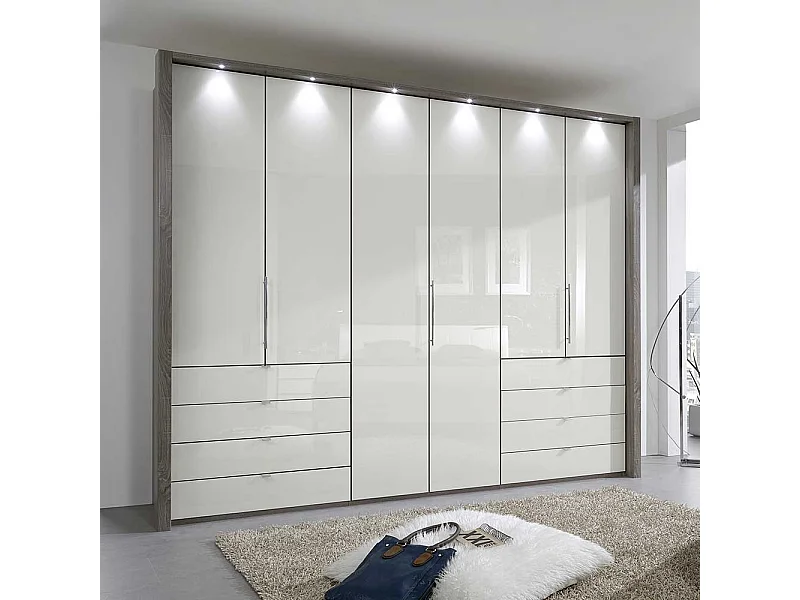 Schlafzimmer Kleiderschrank mit Faltüren und Schubladen Creme Weiß
