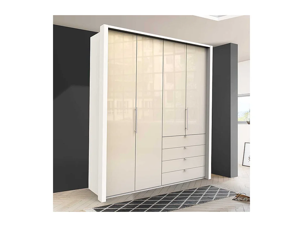 Jugendzimmer Kleiderschrank in Creme Weiß Glas beschichtet Falttüren