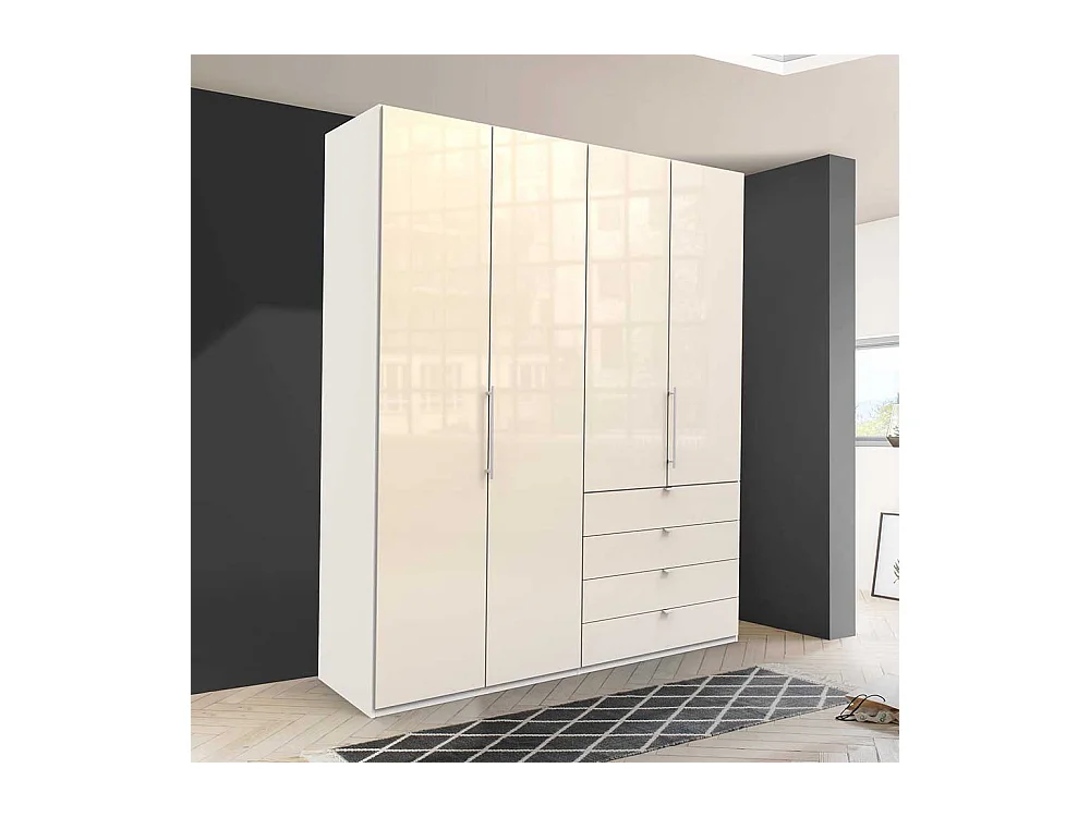 Jugendzimmer Kleiderschrank in Creme Weiß Glas beschichtet Falttüren