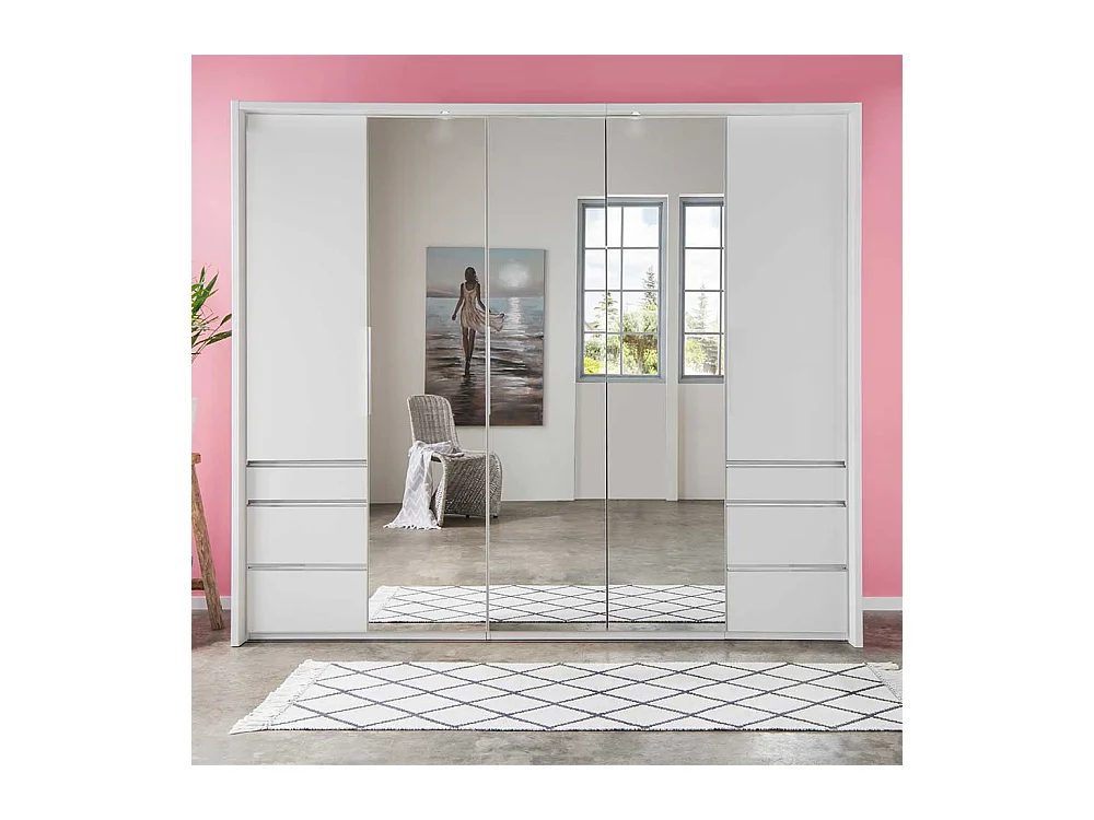 Spiegeltüren Kleiderschrank in Weiß sechs Selbsteinzug Schubladen