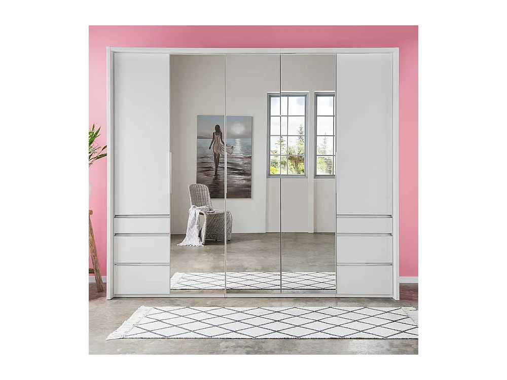 Spiegeltüren Kleiderschrank in Weiß sechs Selbsteinzug Schubladen