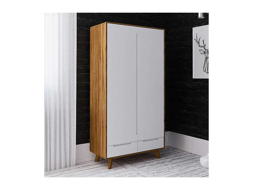 Schlafzimmerschrank in Wei� und Wildeiche 90 cm breit