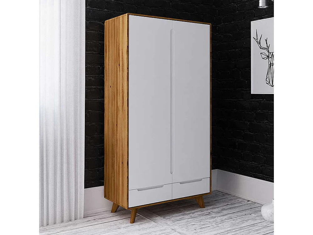 Schlafzimmerschrank in Weiß und Wildeiche 90 cm breit