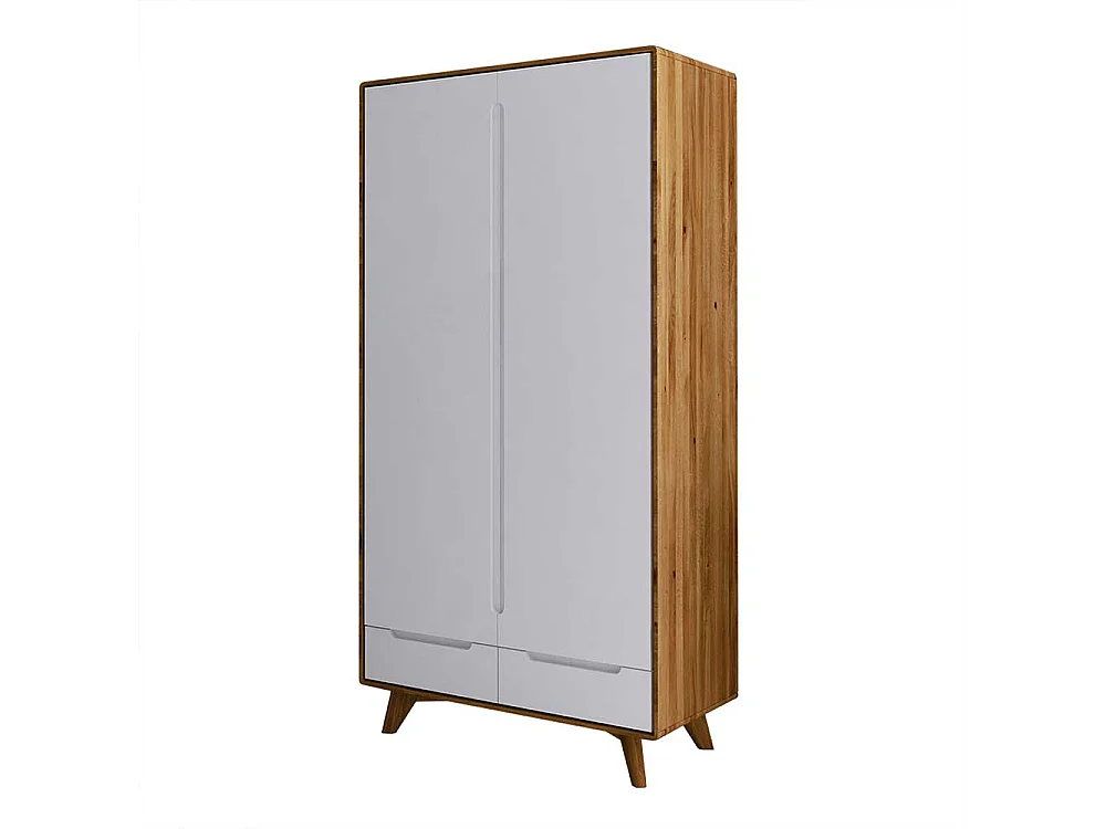 Schlafzimmerschrank in Weiß und Wildeiche 90 cm breit