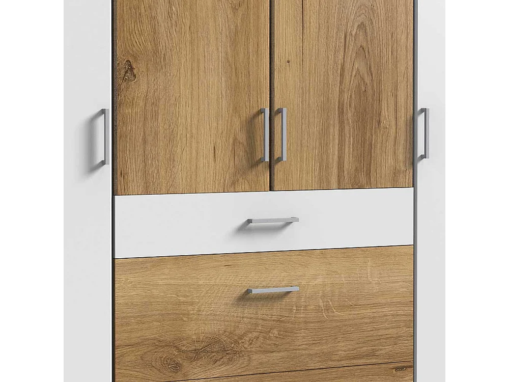 Schlafzimmerschrank mit Schubladen modern in Plankeneiche NB Weiß