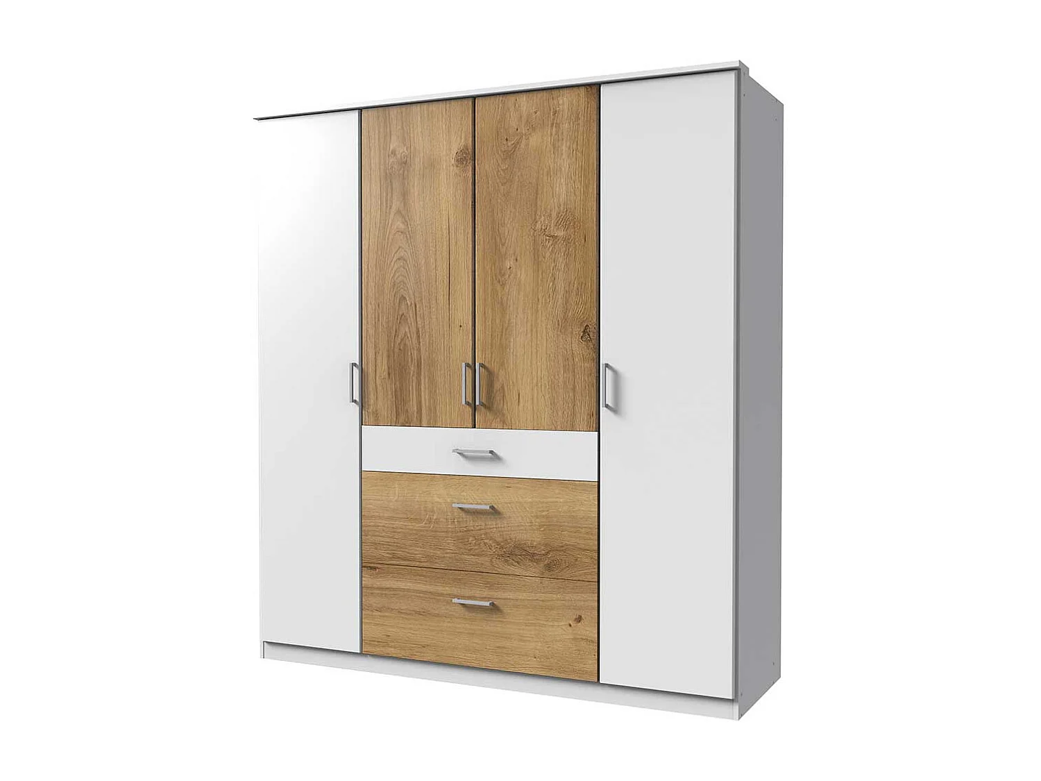 Schlafzimmerschrank mit Schubladen modern in Plankeneiche NB Weiß