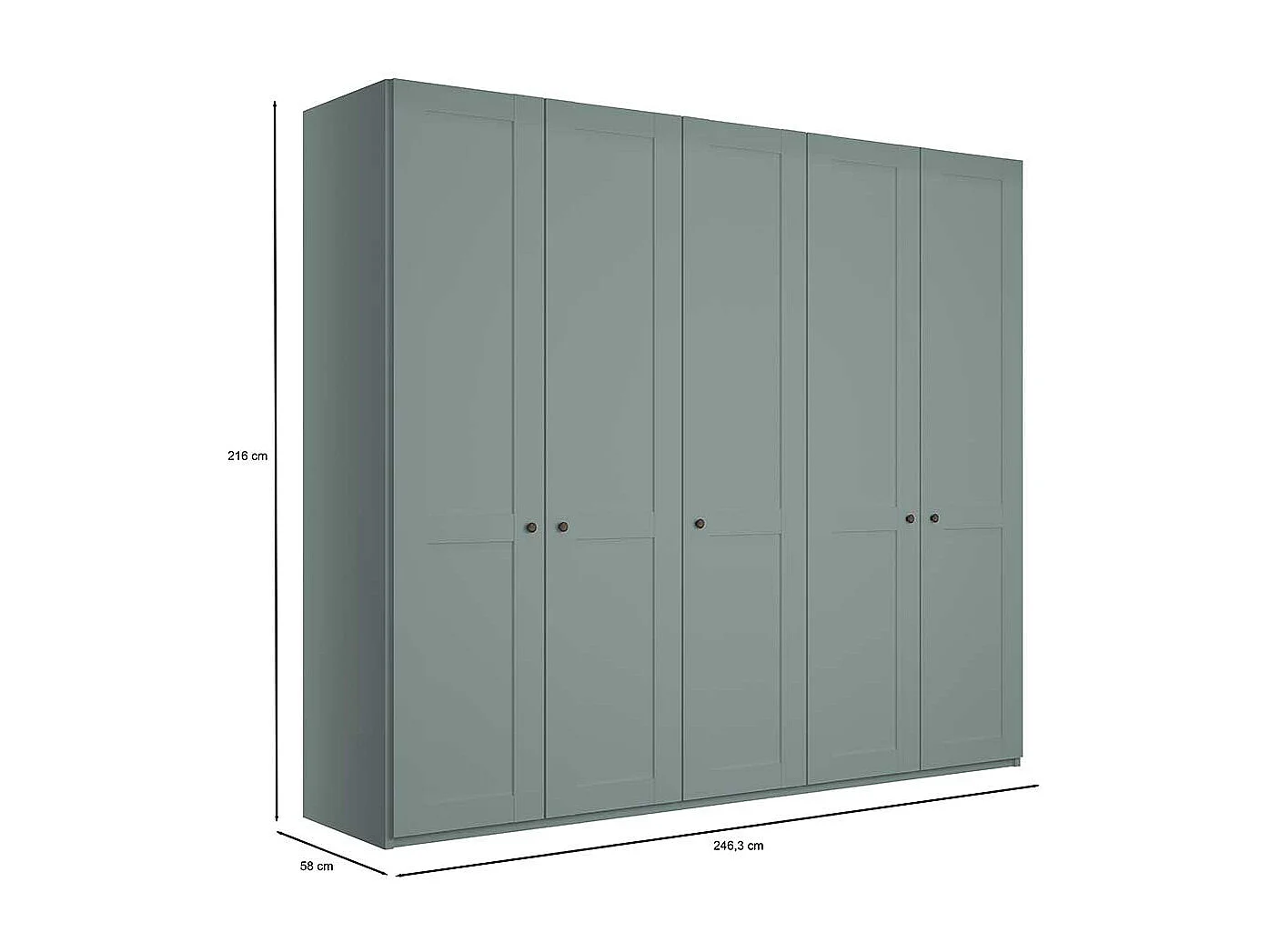 Schlafzimmerschrank mit 5 Türen in Graugrün Landhausstil