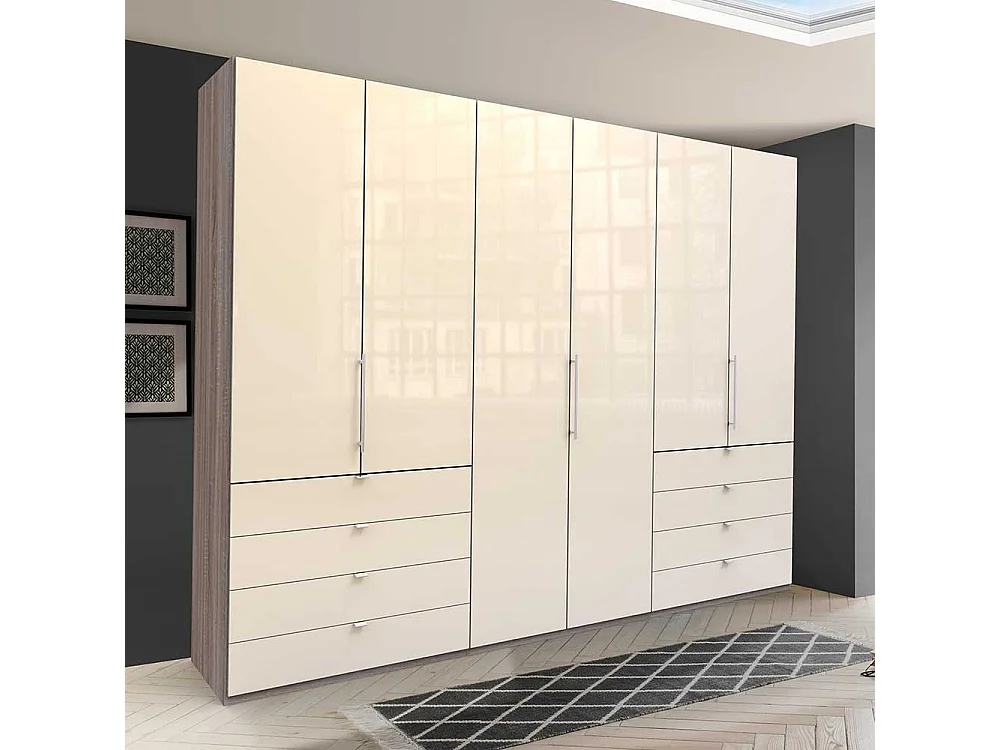 Panorama Kleiderschrank mit acht Schubladen 3 türig
