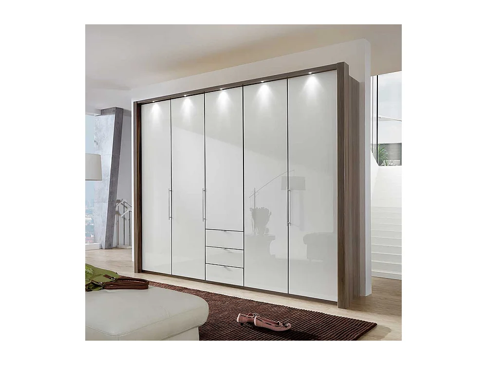 Schlafzimmerschrank in Weiß Eiche Trüffel Falttüren