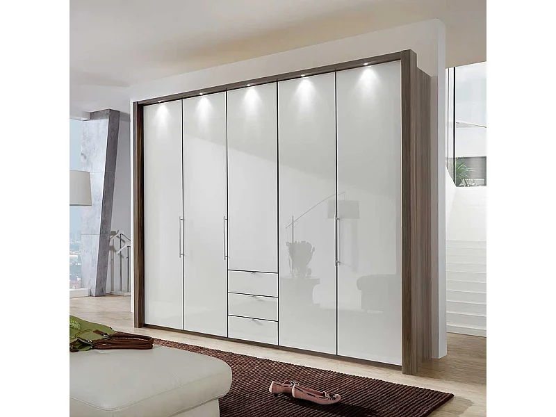 Schlafzimmerschrank in Weiß Eiche Trüffel Falttüren