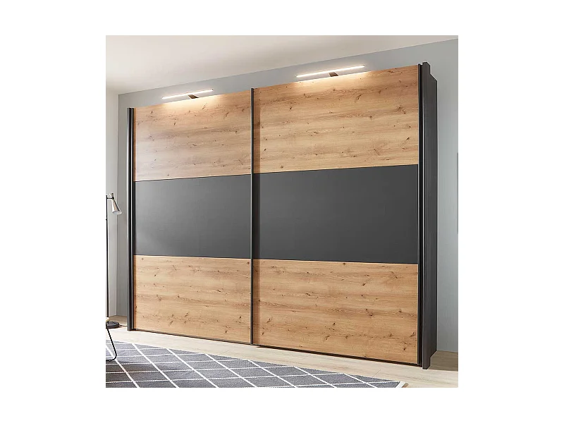 Schwebetüren Kleiderschrank in Eiche Bianco und Anthrazit Made in Germany
