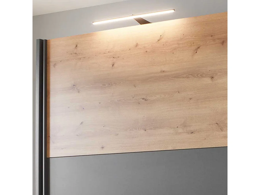 Schwebetüren Kleiderschrank in Eiche Bianco und Anthrazit Made in Germany