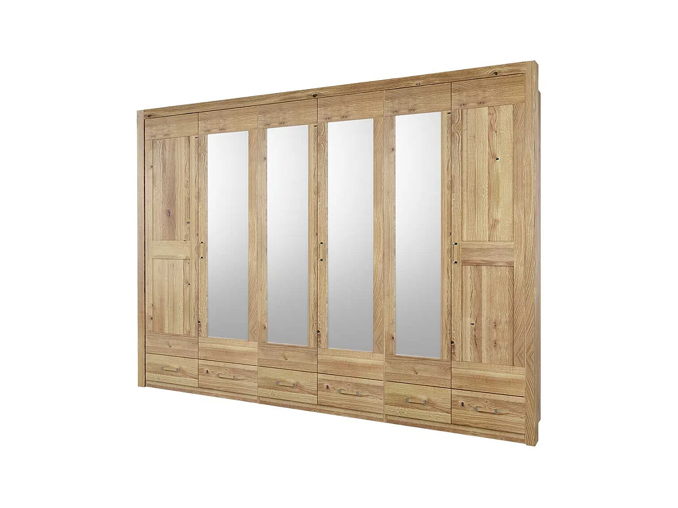 Teilmassiver Kleiderschrank in Asteichefarben sechs Schubladen und Türen