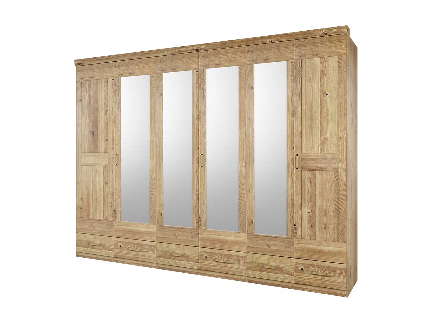 Teilmassiver Kleiderschrank in Asteichefarben sechs Schubladen und Türen