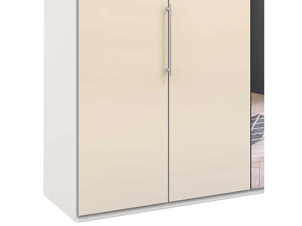 Spiegel Kleiderschrank mit Falttüren Cremefarben