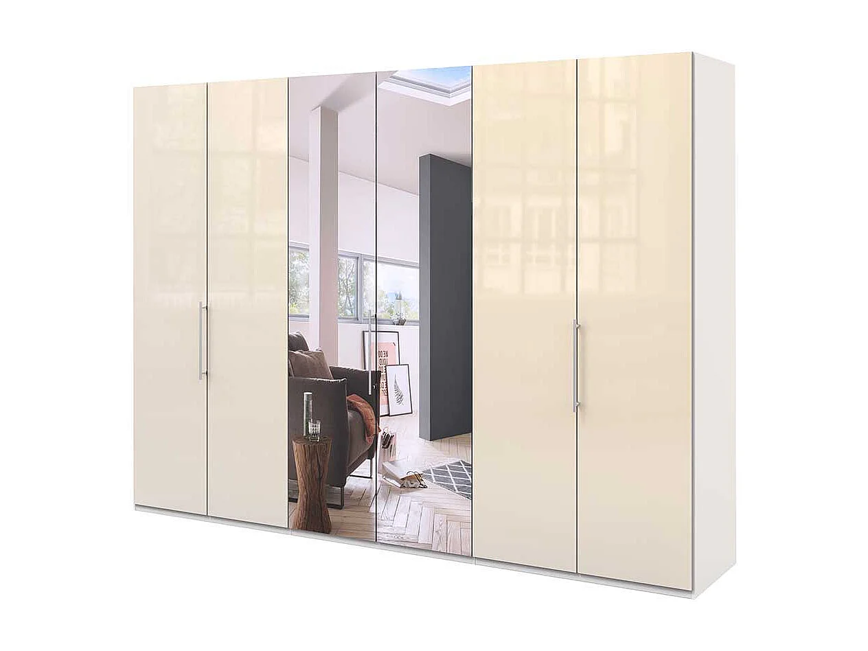 Spiegel Kleiderschrank mit Falttüren Cremefarben