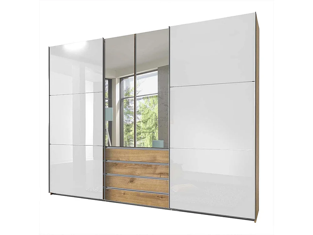 Schlafzimmerkleiderschrank 300 cm mit Dreh- und Schiebetüren 236 cm hoch