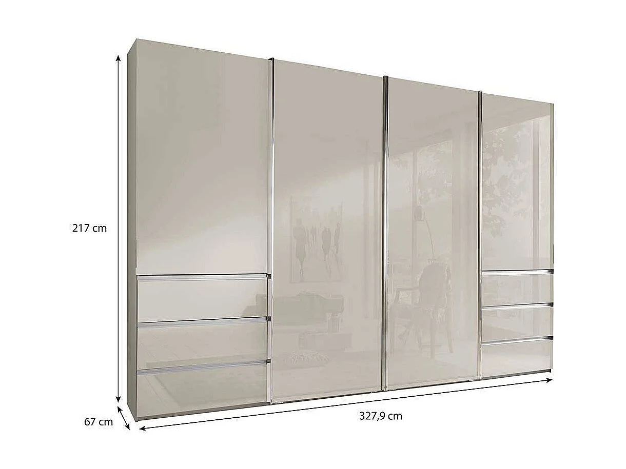 Kleiderschrank mit Schwebetüren in Champagner glasbeschichtet