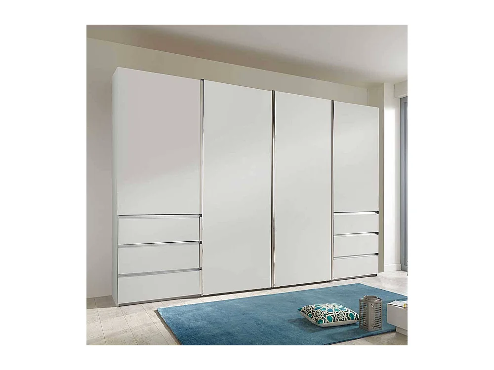 Gleittürenschrank weiß mit sechs Schubladen 330 cm breit
