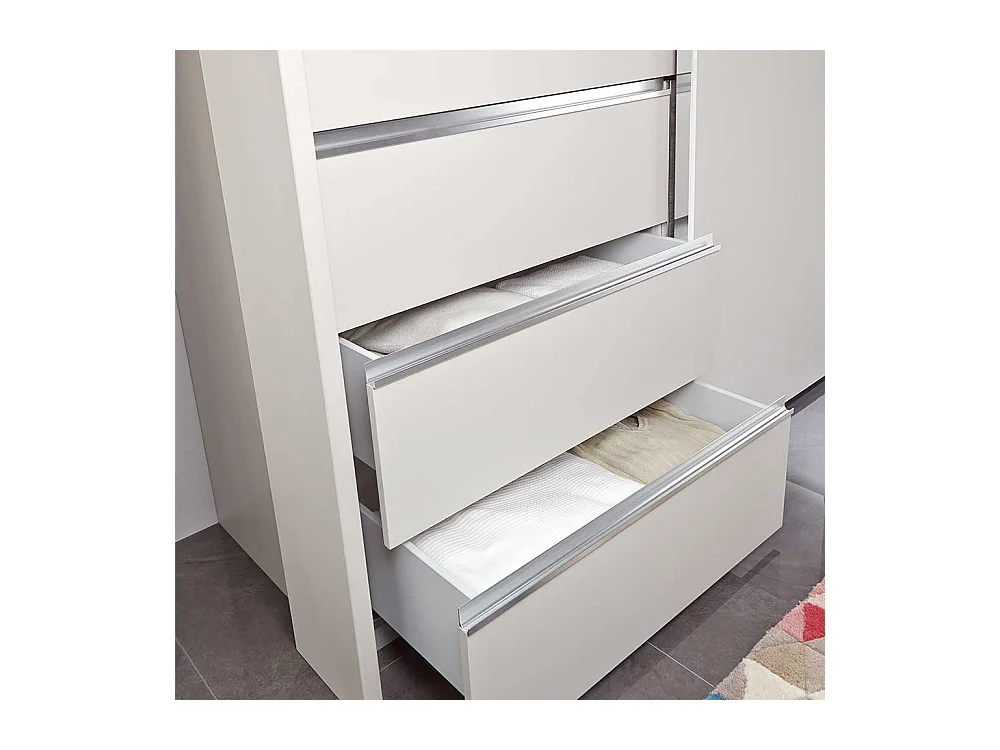 Gleittürenschrank weiß mit sechs Schubladen 330 cm breit