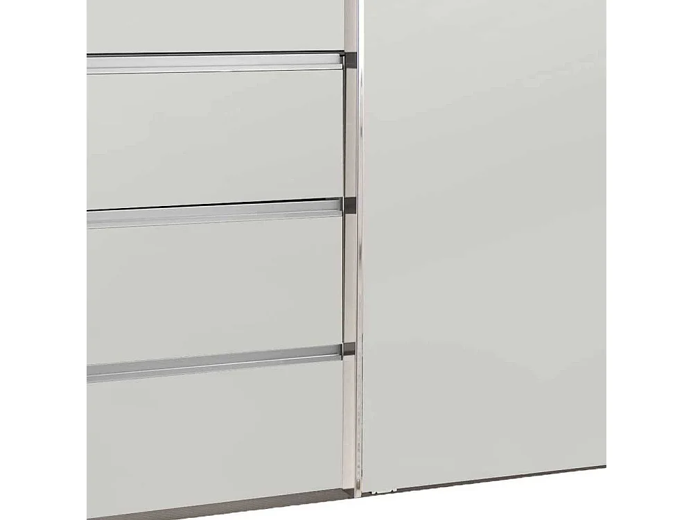 Gleittürenschrank weiß mit sechs Schubladen 330 cm breit