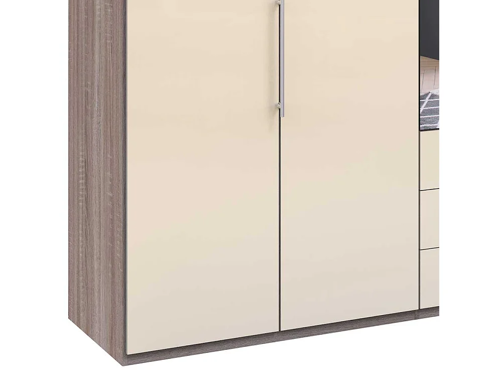 Luxus Kleiderschrank in Cremefarben und Eiche Trüffel Optik Falttüren