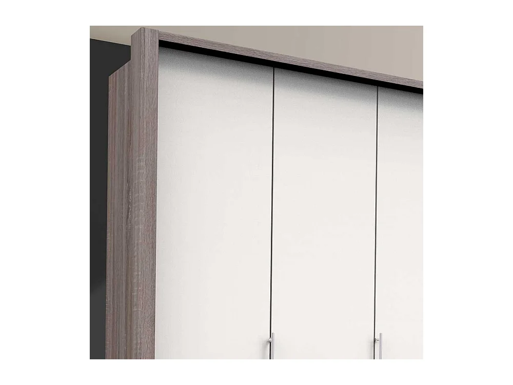 Kleiderschrank in Weiß Eiche Trüffelfarben 3 türig mit Schubladen