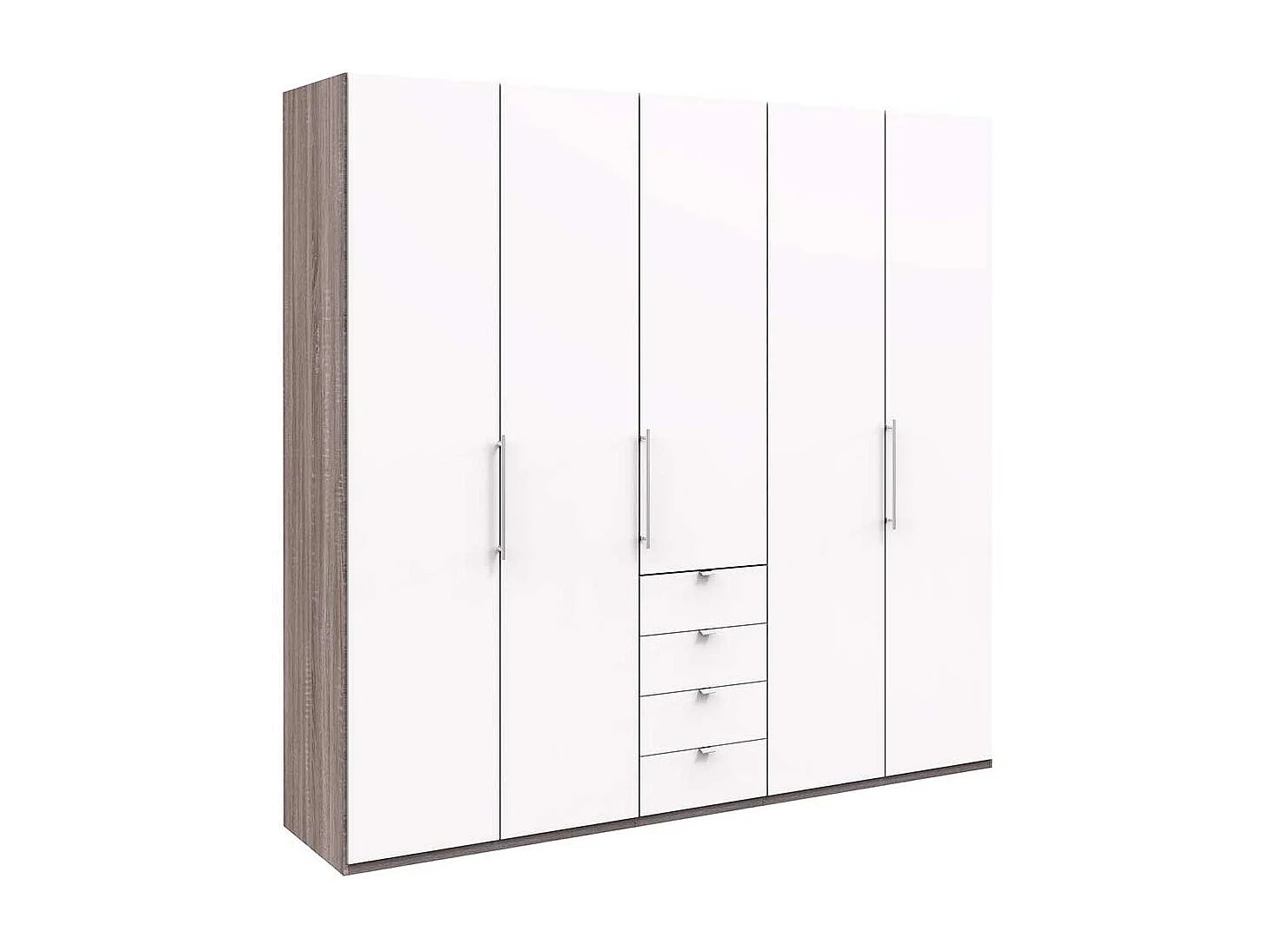 Kleiderschrank in Weiß Eiche Trüffelfarben 3 türig mit Schubladen