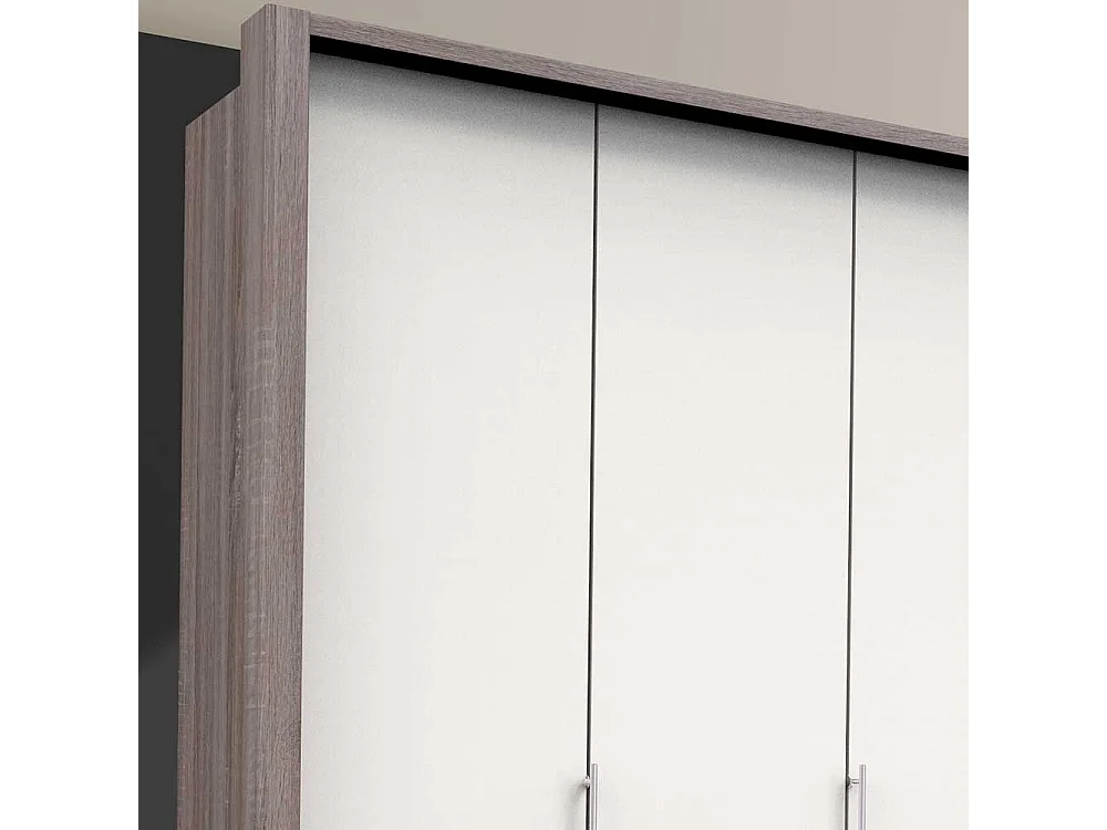 Kleiderschrank in Weiß Eiche Trüffelfarben 3 türig mit Schubladen