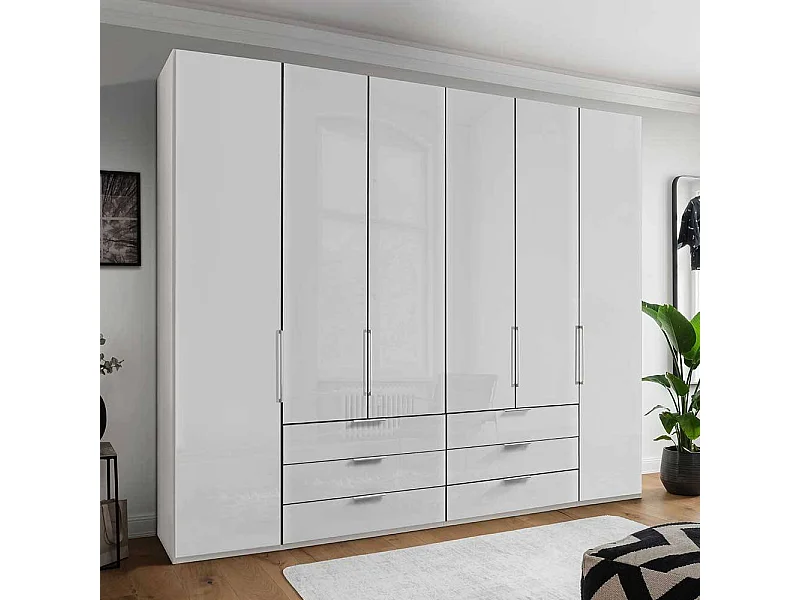 Weißer Falttürenschrank mit sechs Schubladen Made in Germany