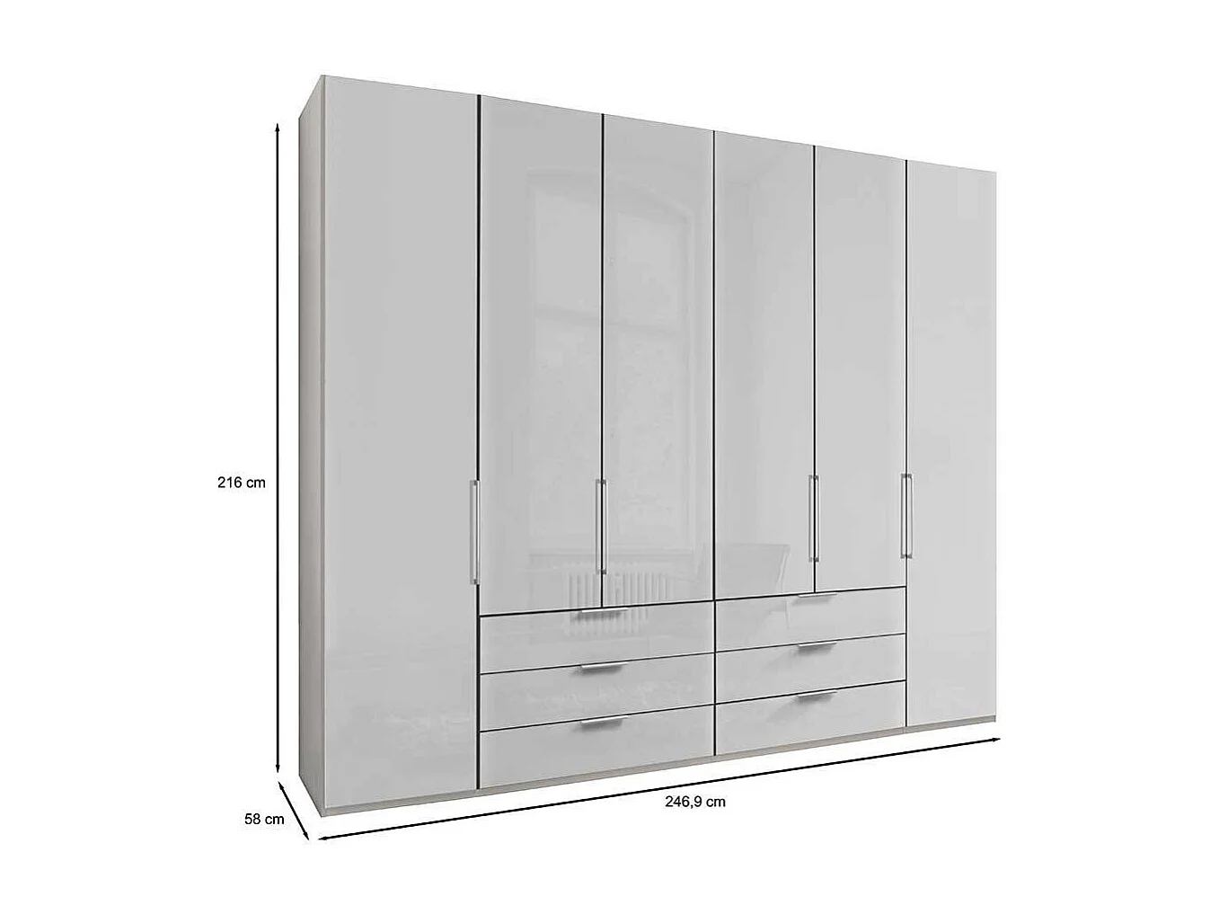 Weißer Falttürenschrank mit sechs Schubladen Made in Germany