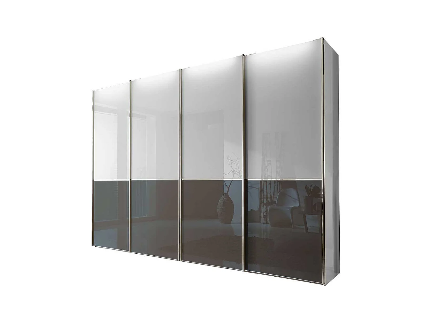 Kleiderschrank in Weiß und Braun 4 Schwebetüren