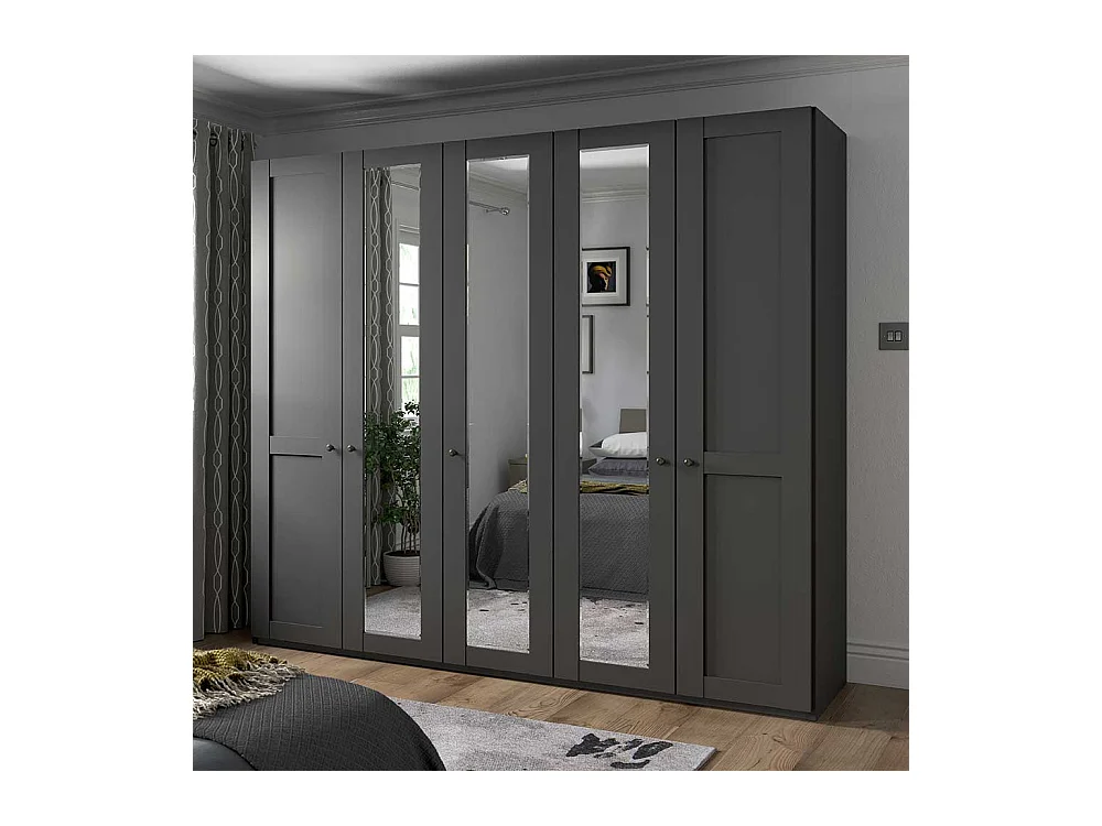 Dunkelgrauer Kleiderschrank mit Spiegeltüren Made in Germany