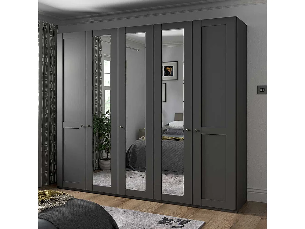 Dunkelgrauer Kleiderschrank mit Spiegeltüren Made in Germany